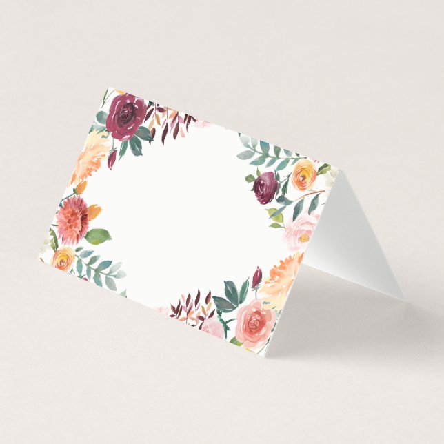 Tarjeta Watercolor Autumoms Blooms Floral Frame Place Card (Anverso)