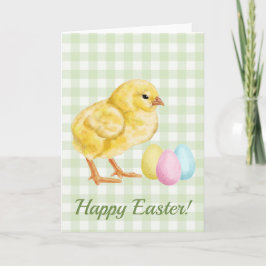 Tarjeta Watercolor Baby Chick And Eggs On Green Easter
