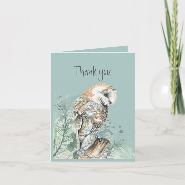 Tarjeta Watercolor Barn Owl Bird Gracias (Anverso)