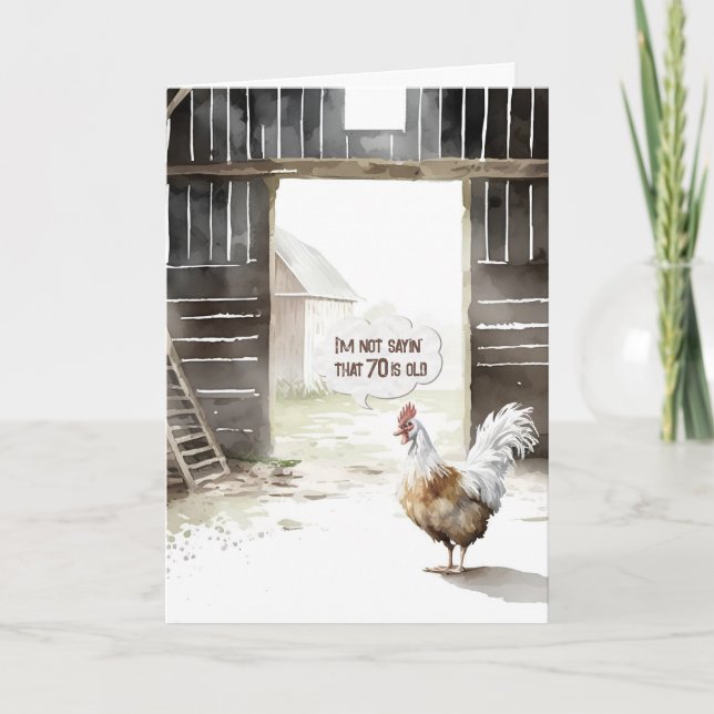 Tarjeta Watercolor Barn Rooster Humor de cumpleaños 70 (Anverso)