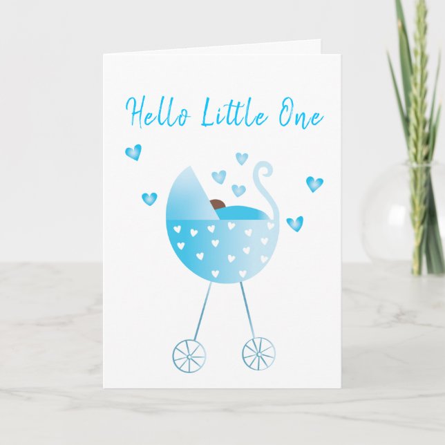 Tarjeta Watercolor Bebé Carriage Felicitaciones Azul (Anverso)
