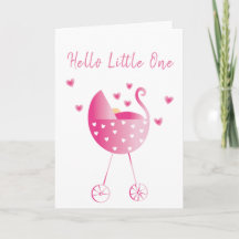 Watercolor Bebé Chica Carriage Felicitaciones Rosa