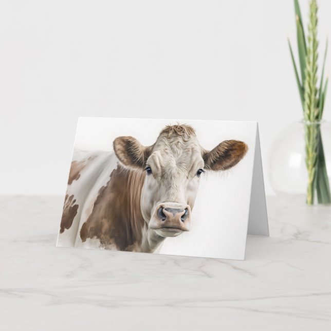 Tarjeta Watercolor Birthday Hereford Cow (Anverso)