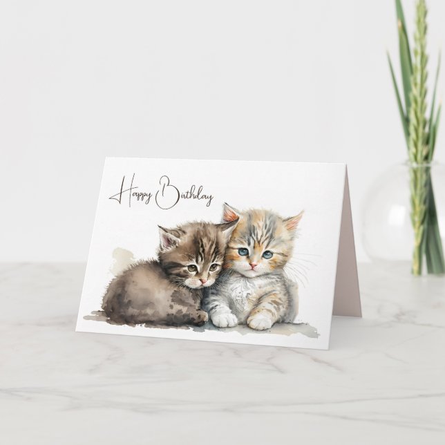 Tarjeta Watercolor Birthday Kittens (Anverso)