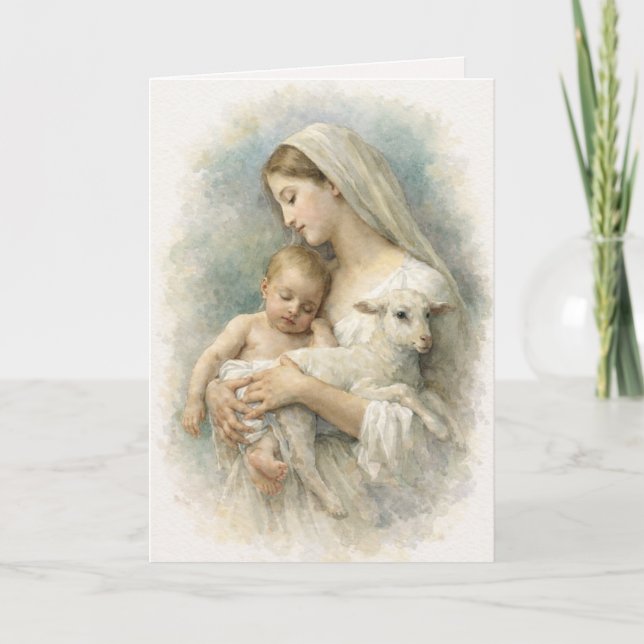 Tarjeta Watercolor  Blessed Virgin Mary Jesus Lamb (Anverso)