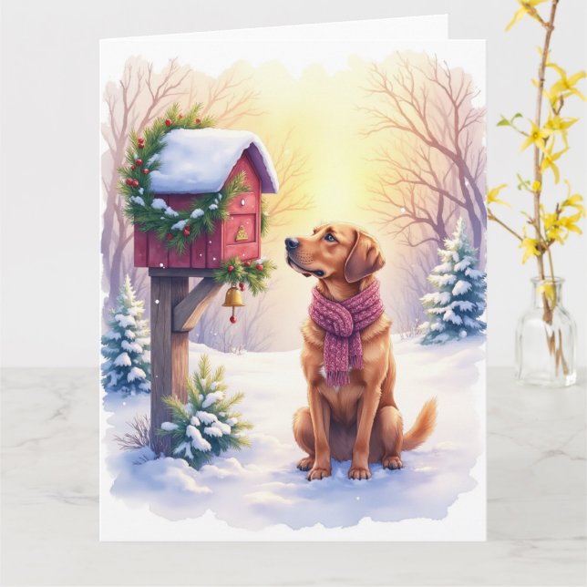 Tarjeta Watercolor Bloodhound Country Mailbox Christmas (flor amarilla)