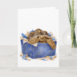 Tarjeta Watercolor Blue and Gold Birthday Gift Turtle