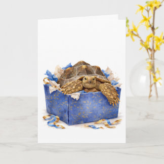 Tarjeta Watercolor Blue and Gold Birthday Gift Turtle