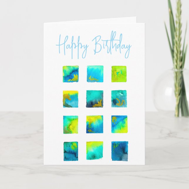 Tarjeta watercolor blue and green squares (Anverso)