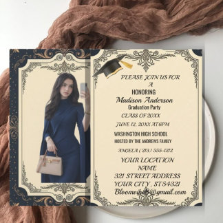 Tarjeta Watercolor Blue Gold Marble Agate Graduation Party