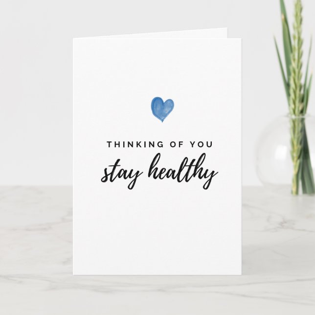 Tarjeta Watercolor Blue Heart Stay Healthy (Anverso)