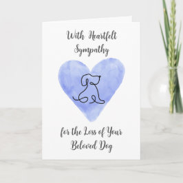 Tarjeta Watercolor Blue Heart with Dog Drawing Sympathy