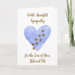 Tarjeta Watercolor Blue Heart with Pet Paws Sympathy