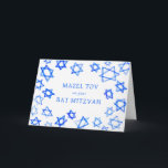 Tarjeta Watercolor Blue Stars MAZEL TOV Bat Mitzvah<br><div class="desc">¡Perfecta tarjeta MAZEL TOV para enviar a un murciélago mitzvah, bar mitzvah u otra celebración judía! Hand hizo arte acuarela por ti en el frente y en el interior en blanco! ¡TODO PERSONALIZABLE! Haga clic en "Personalizar" para editar el texto. Haga clic en "editar usando la herramienta de diseño" para...</div>