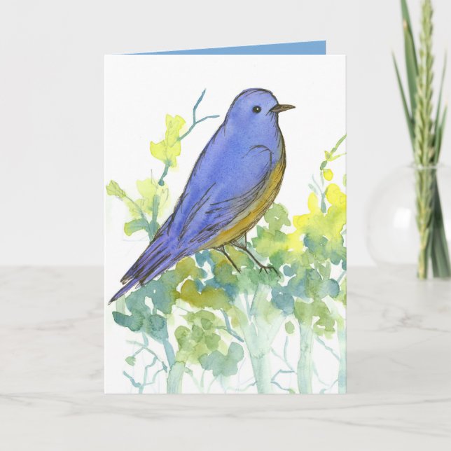 Tarjeta Watercolor Bluebird Sagebrush Feliz Cumpleaños (Anverso)