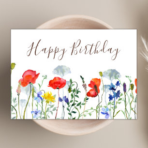 Tarjeta Watercolor Boho Wildflower Popta Feliz cumpleaños