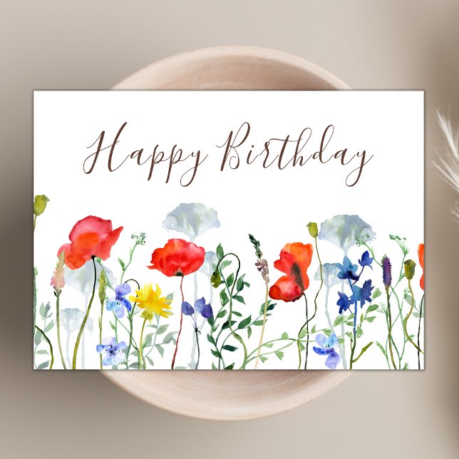 Tarjeta Watercolor Boho Wildflower Popta Feliz cumpleaños (Subido por el creador)
