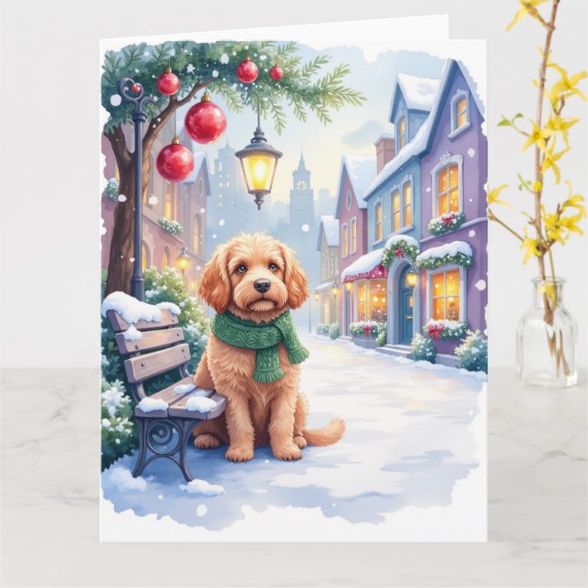 Tarjeta Watercolor Bolognese Festive Town Bench Christmas  (flor amarilla)