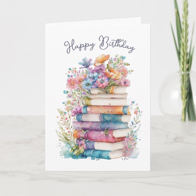 Tarjeta Watercolor Bookworm Cumpleaños (Anverso)