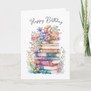 Tarjeta Watercolor Bookworm Cumpleaños