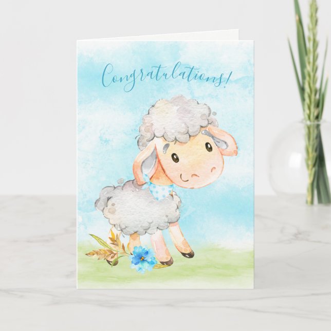 Tarjeta Watercolor Boy Sheep Farm (Anverso)