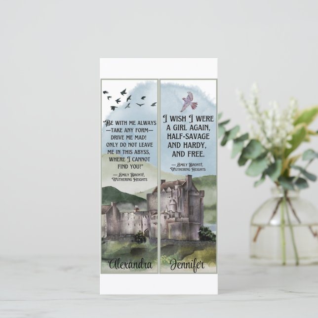 Tarjeta Watercolor Bronte Wuthering Heights Book Bookmarks (Anverso de pie)
