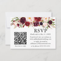 Watercolor Burgundy Boda Floral QR RSVP