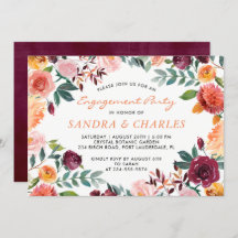 Tarjeta Watercolor Burgundy Floral Engagement Part