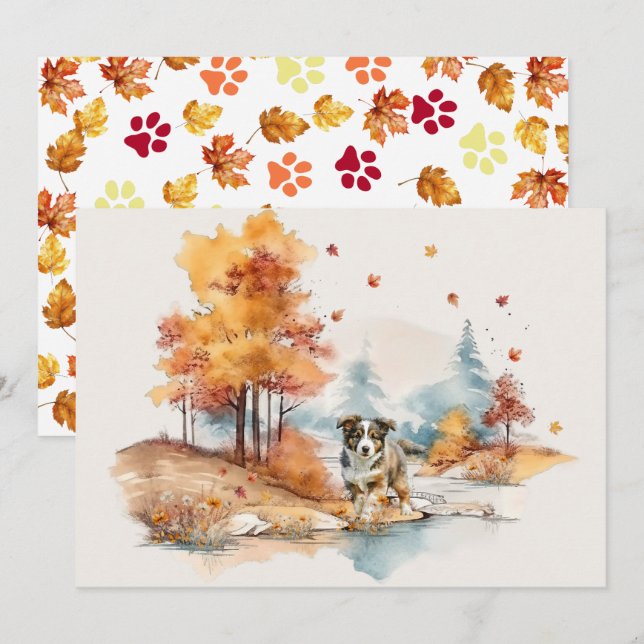 Tarjeta Watercolor Caída Perro Diseño - Pastor Australiano (Anverso / Reverso)