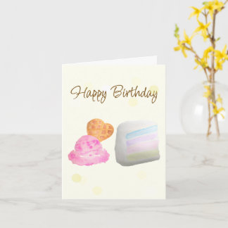 Tarjeta Watercolor Cake Slice and Ice Cream Birthday Card