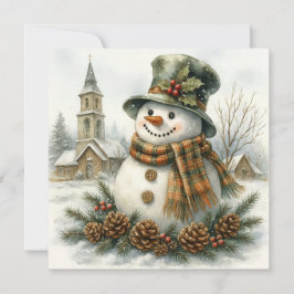 Tarjeta Watercolor Christmas Snowman Cozy Winter Holiday 