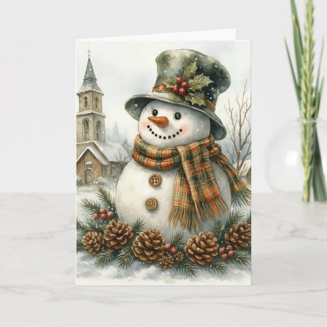 Tarjeta Watercolor Christmas Snowman Cozy Winter Holiday  (Anverso)