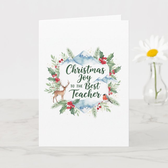 Tarjeta Watercolor Christmas Teacher Card – Festive Winter (Planta pequeña)