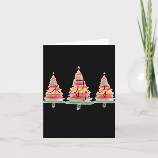 Tarjeta Watercolor Christmas Trees Red  (Anverso)
