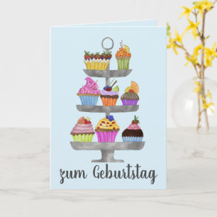 Tarjeta Watercolor cupcakes German Birday Card