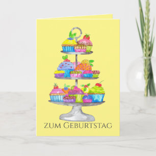 Tarjeta Watercolor cupcakes German Birday Card