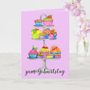 Tarjeta Watercolor cupcakes German Birday Card