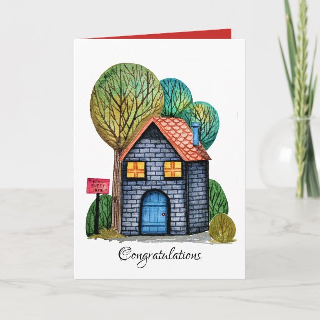 Tarjeta Watercolor Cute Hogar Sweet Home Art (Anverso)