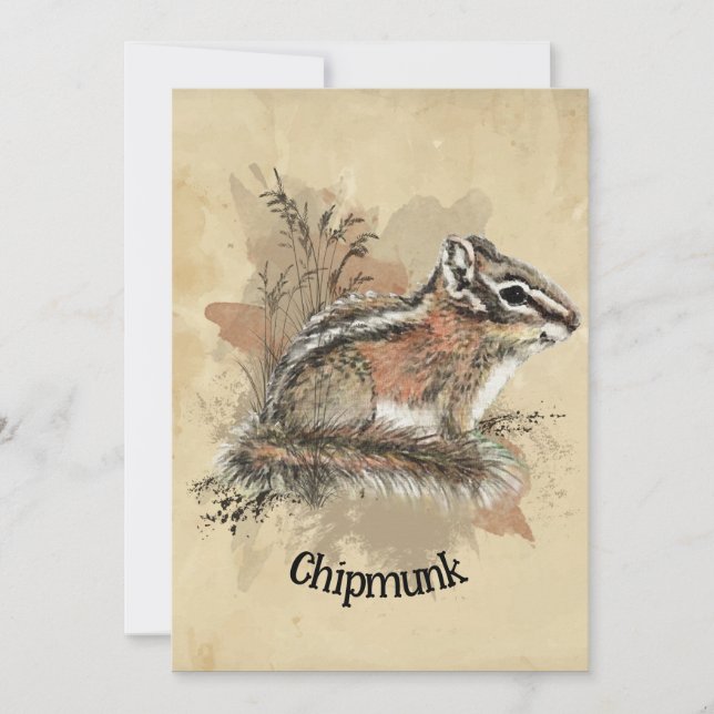 Tarjeta Watercolor Cute Little Chipmunk Animal Willife (Anverso)