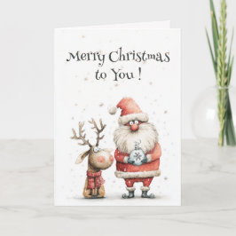 Tarjeta Watercolor Cute Whimsical Merry Christmas Folded 