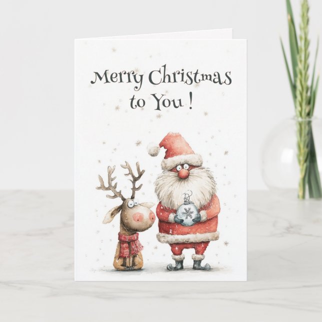 Tarjeta Watercolor Cute Whimsical Merry Christmas Folded  (Anverso)