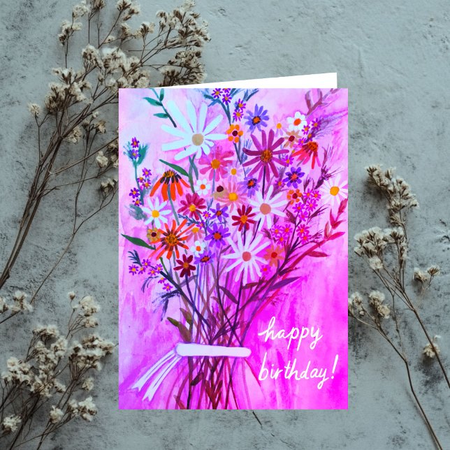 Tarjeta Watercolor Daisy Bouquet Personalizado FELIZ CUMPL (Watercolor Handpainted Daisy Bouquet Customize it! HAPPY BIRTHDAY Card
)