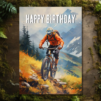 Tarjeta Watercolor de la bicicleta de montaña Feliz cumple