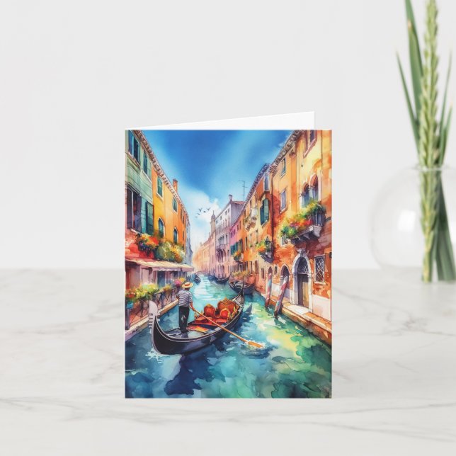 Tarjeta Watercolor de Venecia Canales Italia (Anverso)