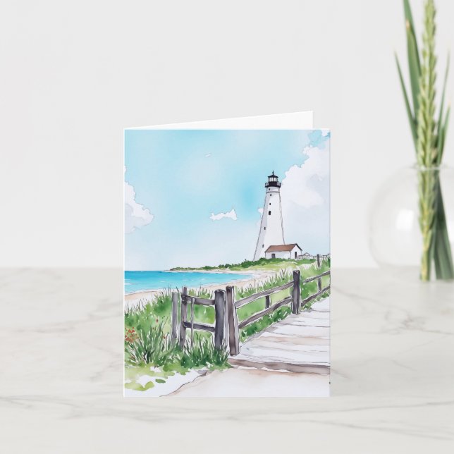 Tarjeta Watercolor del faro de Cape Cod Massachusetts (Anverso)