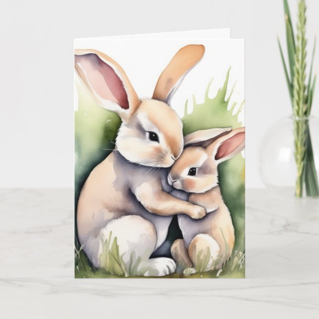 Tarjeta Watercolor Easter Bunny Love (Anverso)