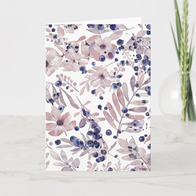 Tarjeta Watercolor Eucalyptus Blueberry Botanical Art Love (Anverso)