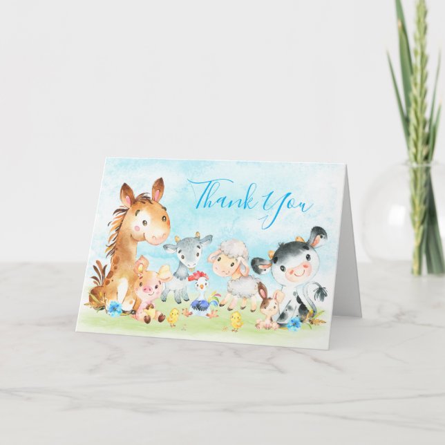 Tarjeta Watercolor Farm Animals Boy (Anverso)