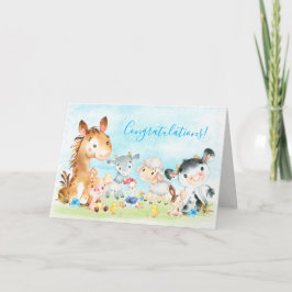Tarjeta Watercolor Farm Animals Boy