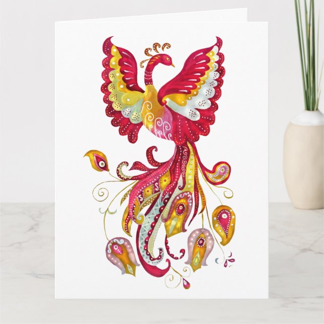 Tarjeta Watercolor Firebird o Phoenix Fantasy Creature (Anverso)